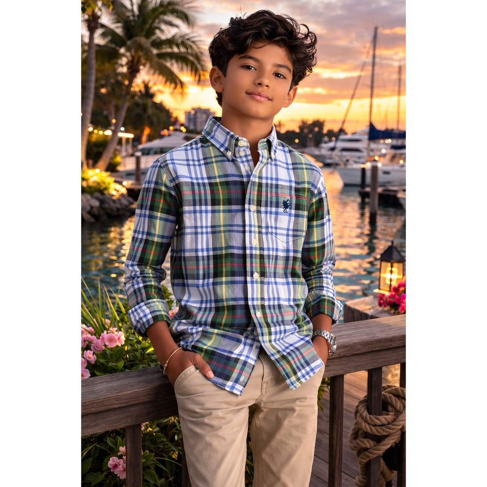 NWT Ralph Lauren Plaid Oxford Shirt Boys L‎ 14-16 Green Multi Button Down Preppy